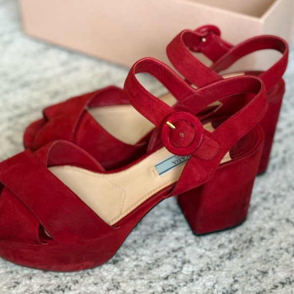 Prada Suede Red Platform Sandals - Picture 6 of 10